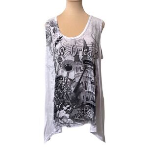 Sweet Gisele New York  2X Large White Embellished New Orleans Graphic Tank Top